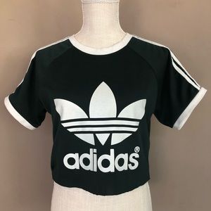 Vintage Adidas Crop Top. Size Small. Polyester. Green and White.
